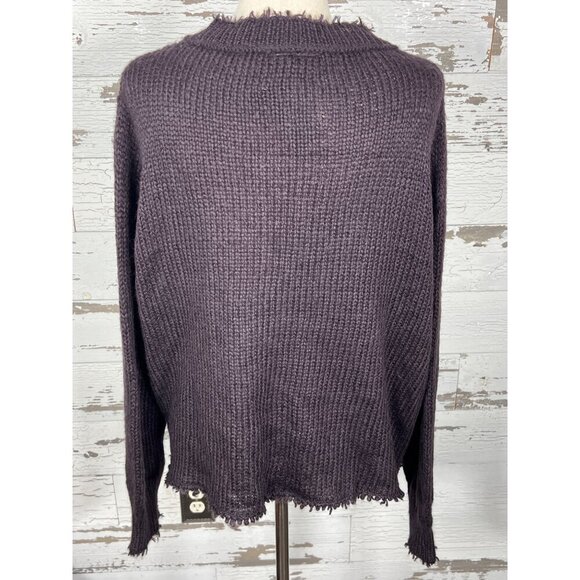 WOODEN SHIPS BY PAOLA BUENDIA Oliver Distressed Sweater Black Plum Sz S/M NWT - Picture 2 of 6